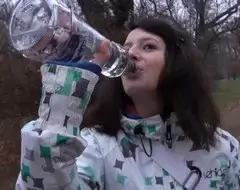 Drunk girl pissing on the street and at home